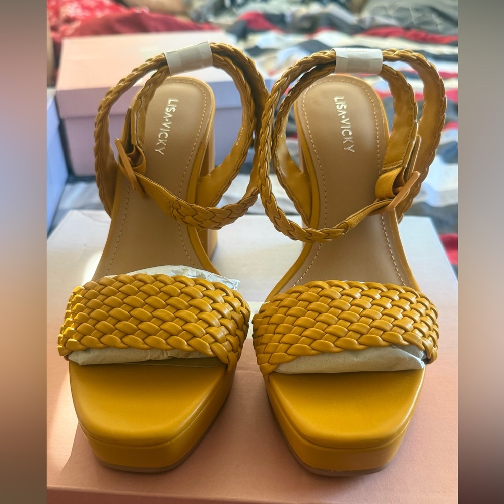 Lisawicky Mustard Braided Women's Heels